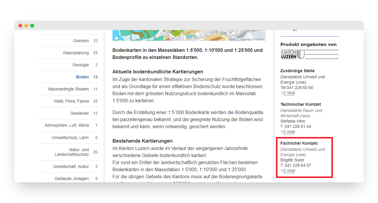 Geoinformation Ansprechpersonen, fachliche Fragen zu einem Datenprodukt